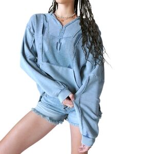 Lucky Brand Dropped Shoulder Baha Hoodie Washed Blue Large